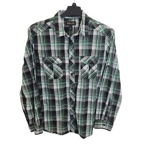 Helix Shirt Large Button Up‎ Athletic Fit Western Plaid Roll Tab Sleeves